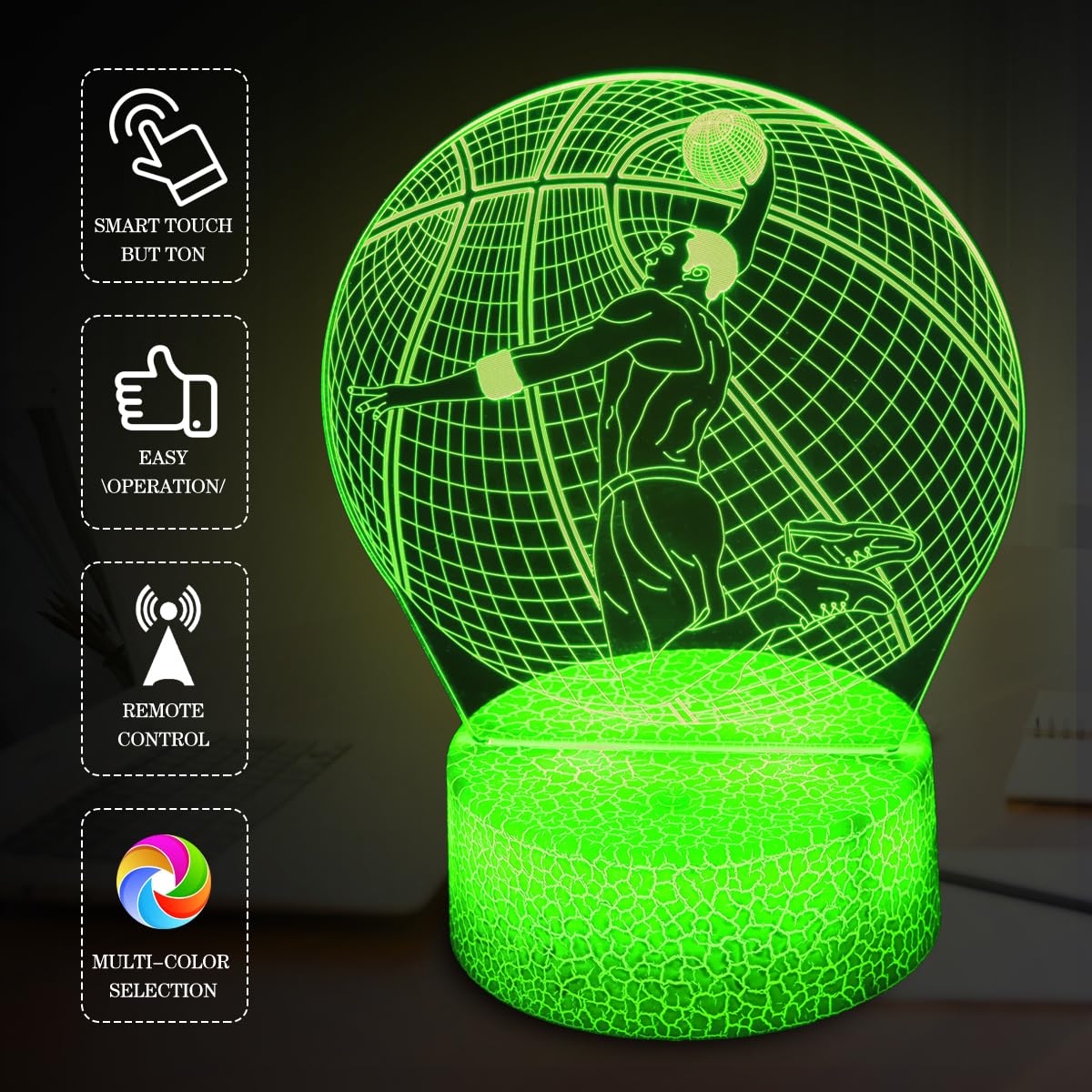 JHXLAMP acrylic 3D illusion panel highlights depth and warmth in bedrooms.