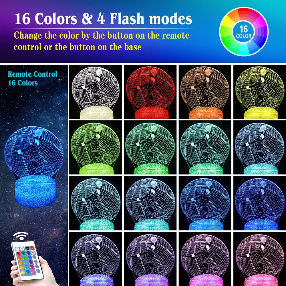 JHXLAMP basketball night light remote control color changing feature for easy mood lighting.