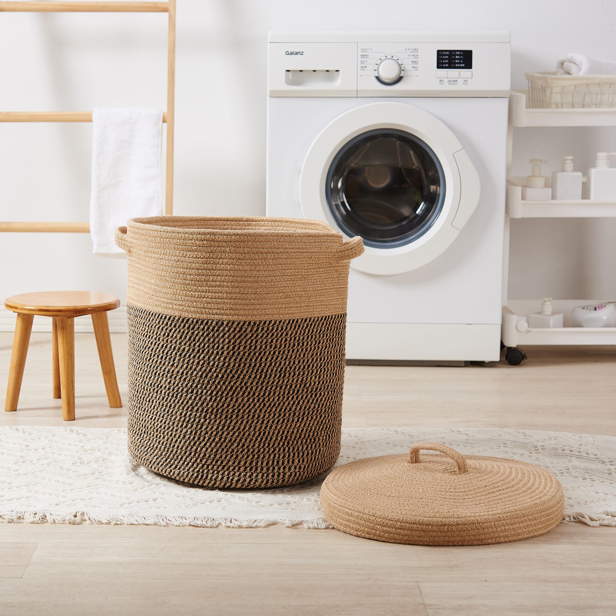 JIABOLANG round-lid basket helps organize toys in kids' room.
