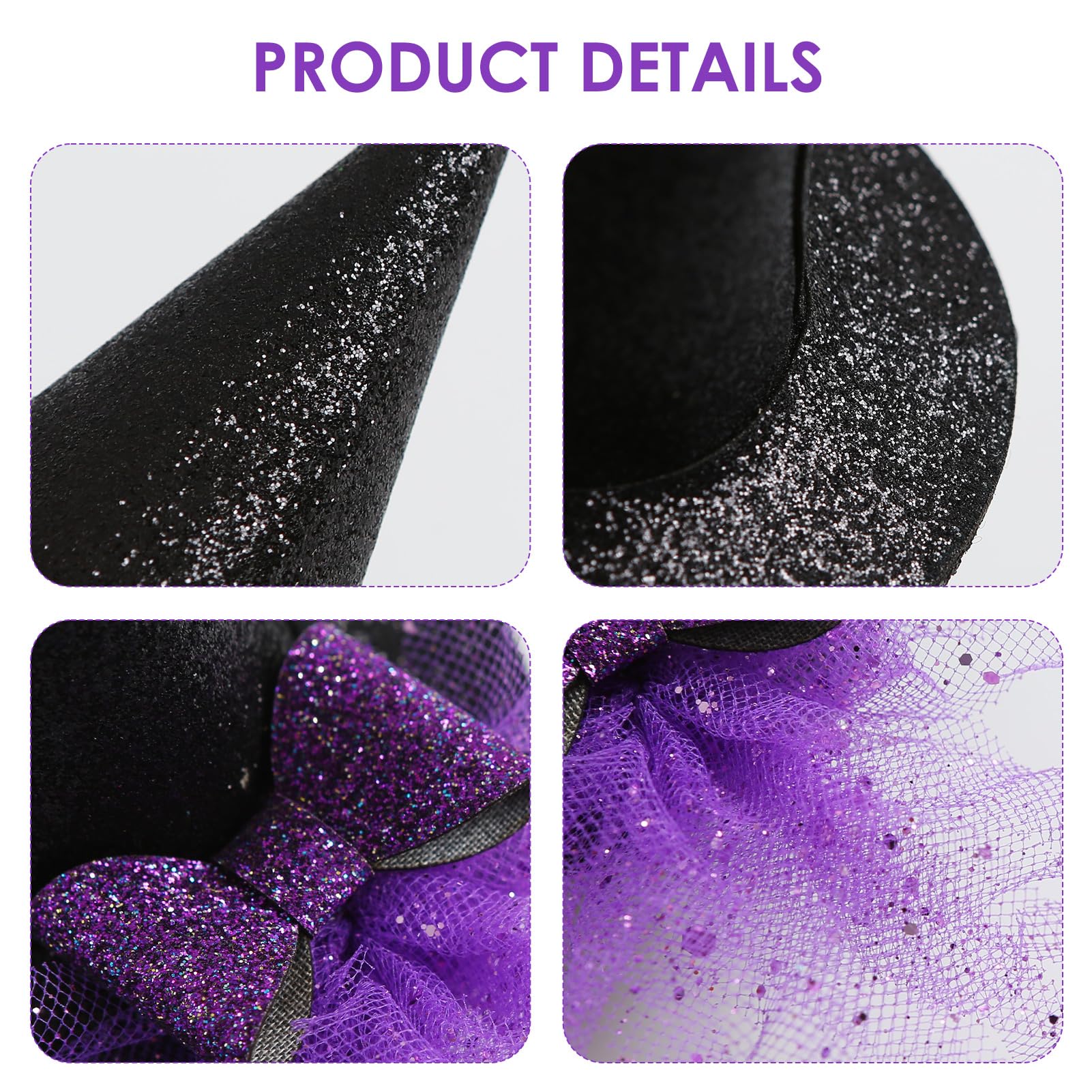 JiaDuo mini witch hat headband closeup with tulle bow