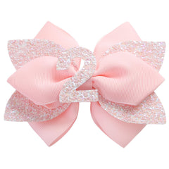 Jiaduo pink birthday bow 1-year style with elastic band for secure wear.