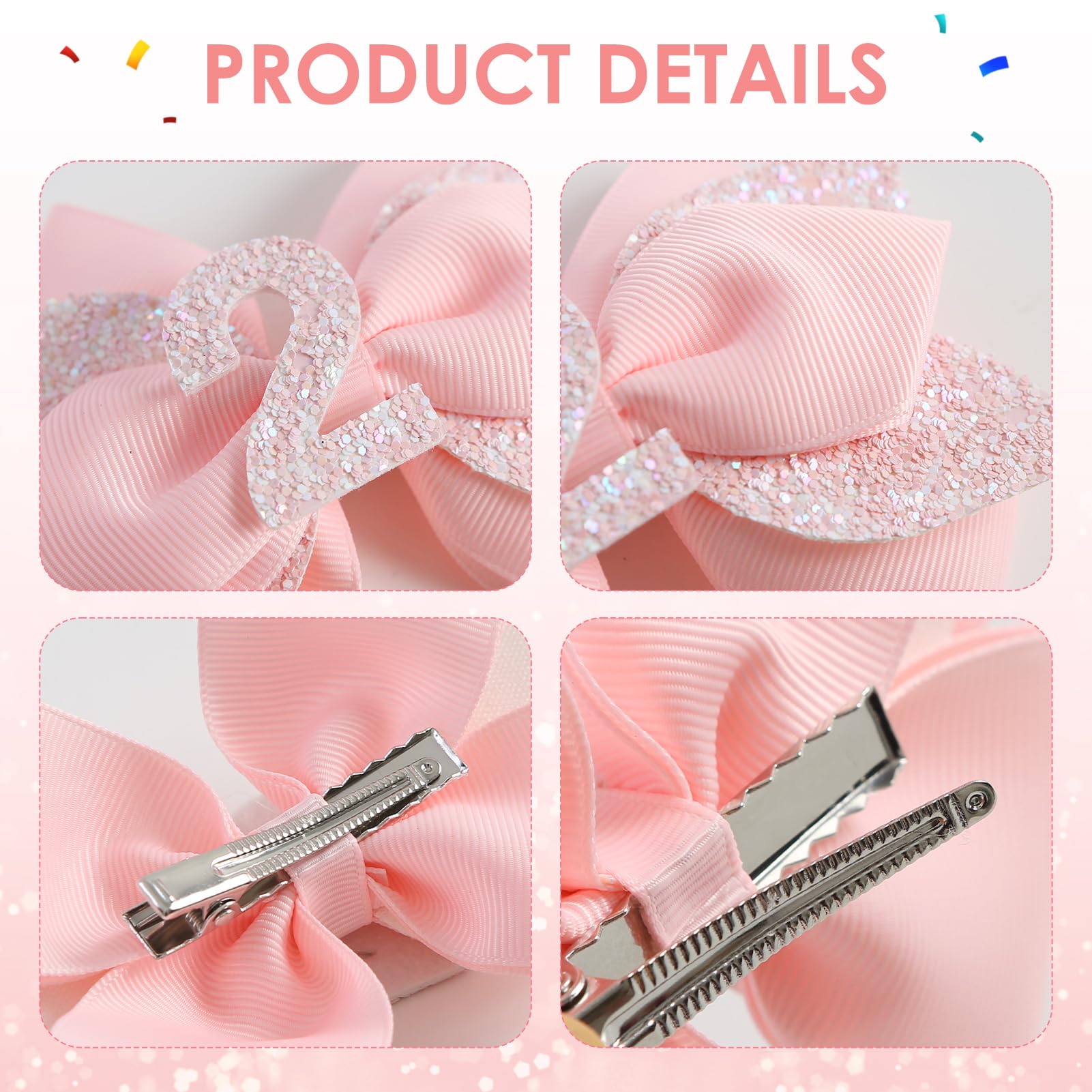 Jiaduo pink birthday bow 3-year style with metal clip for reliable hold.