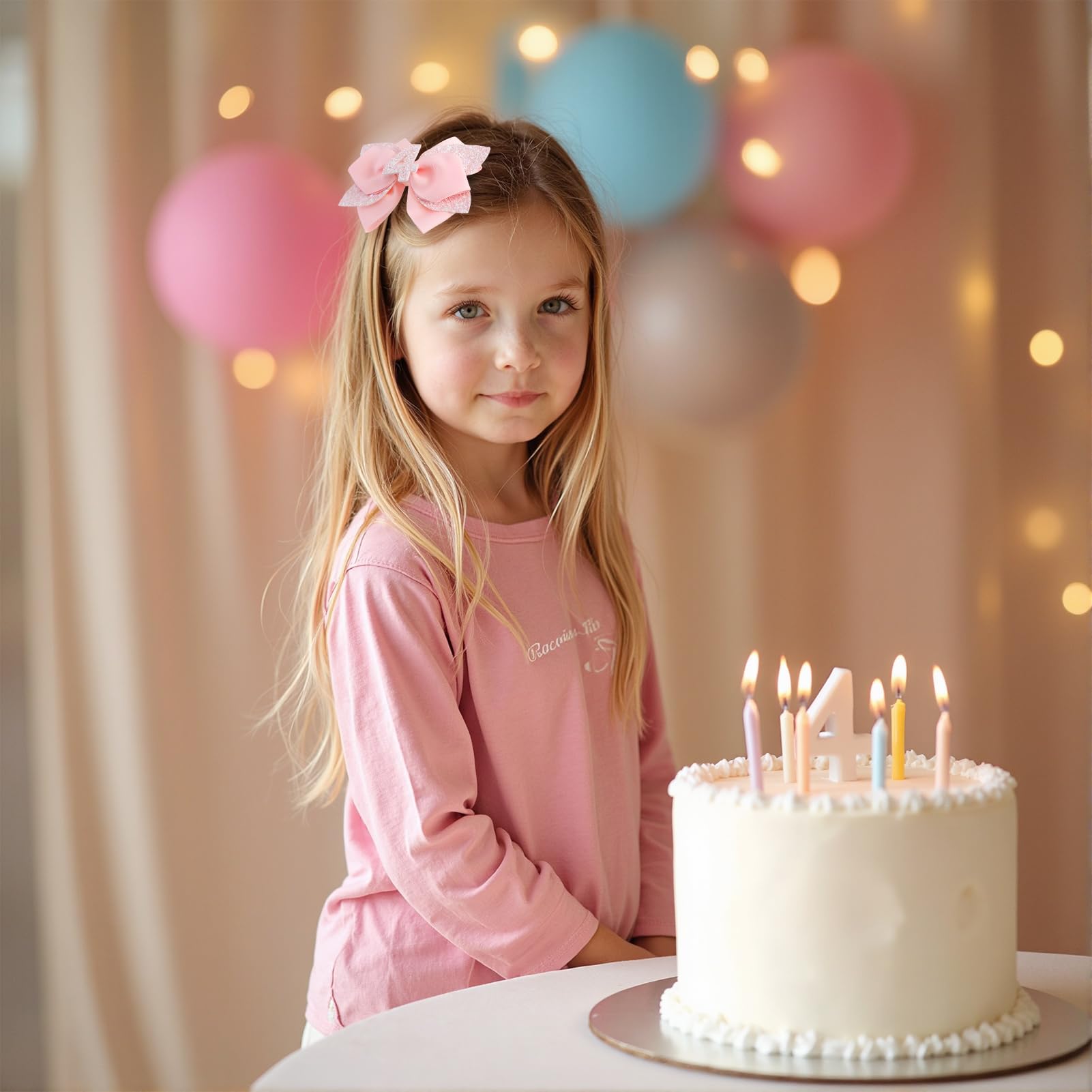 JiaDuo pink birthday bow 5-year metal clip, stylish celebration piece