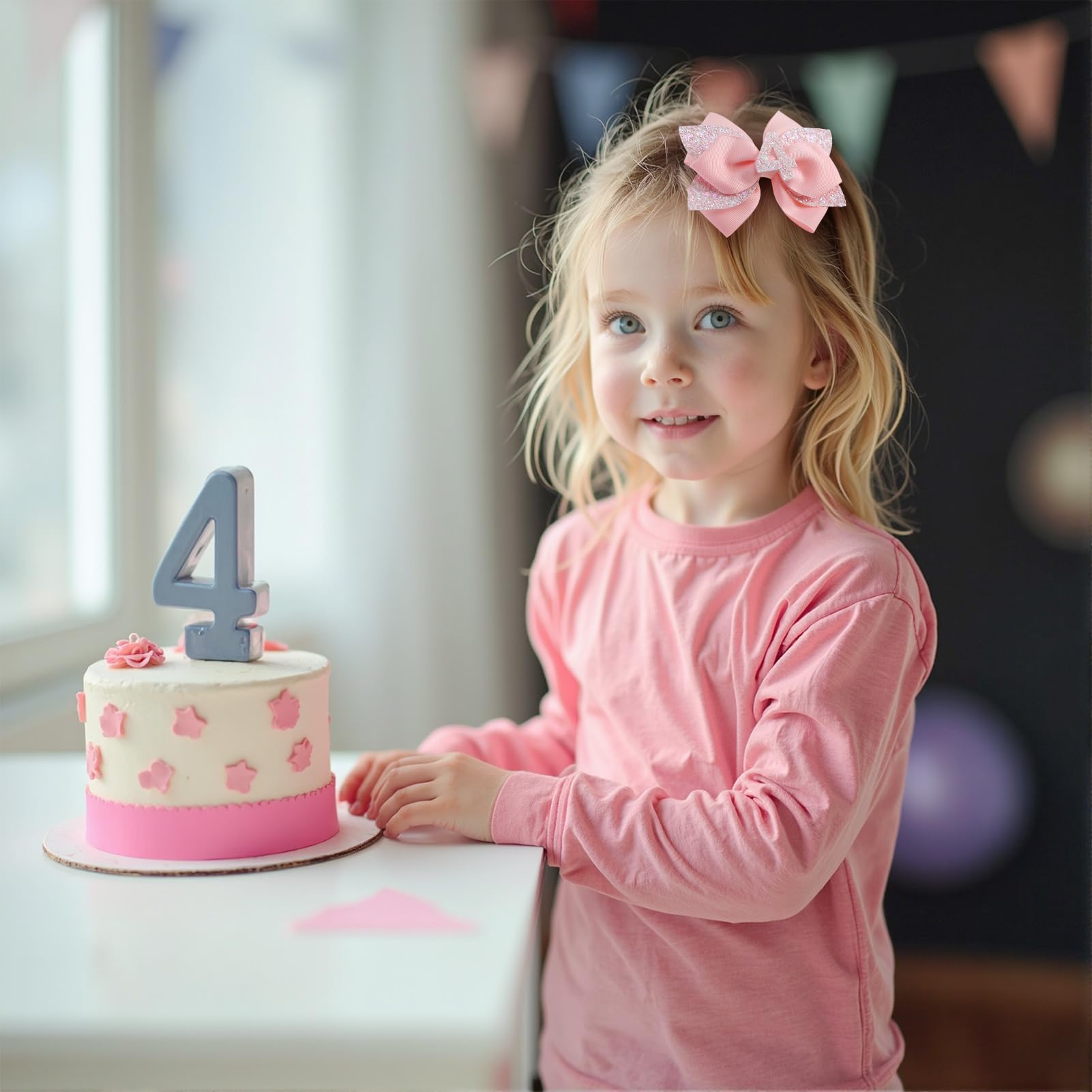 JiaDuo pink birthday bow 6-year metal clip, keeps hair tidy during festivities
