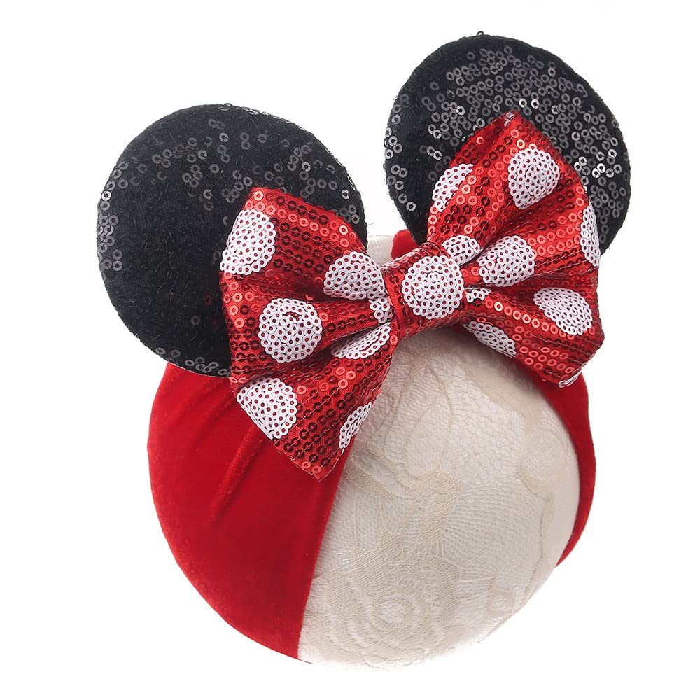 JIAHANG baby girl mouse ears headwrap with sequin bow for adorable photos
