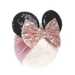 JIAHANG baby girl mouse ears headwrap with sequin bows for cute photo props.
