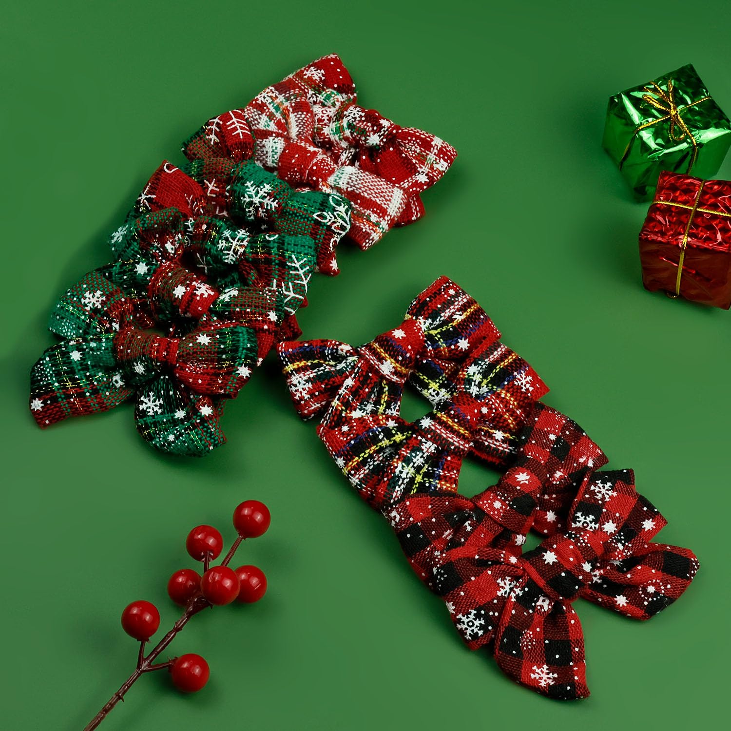 JIAHANG baby girls hair bow in red-white-green for holiday style