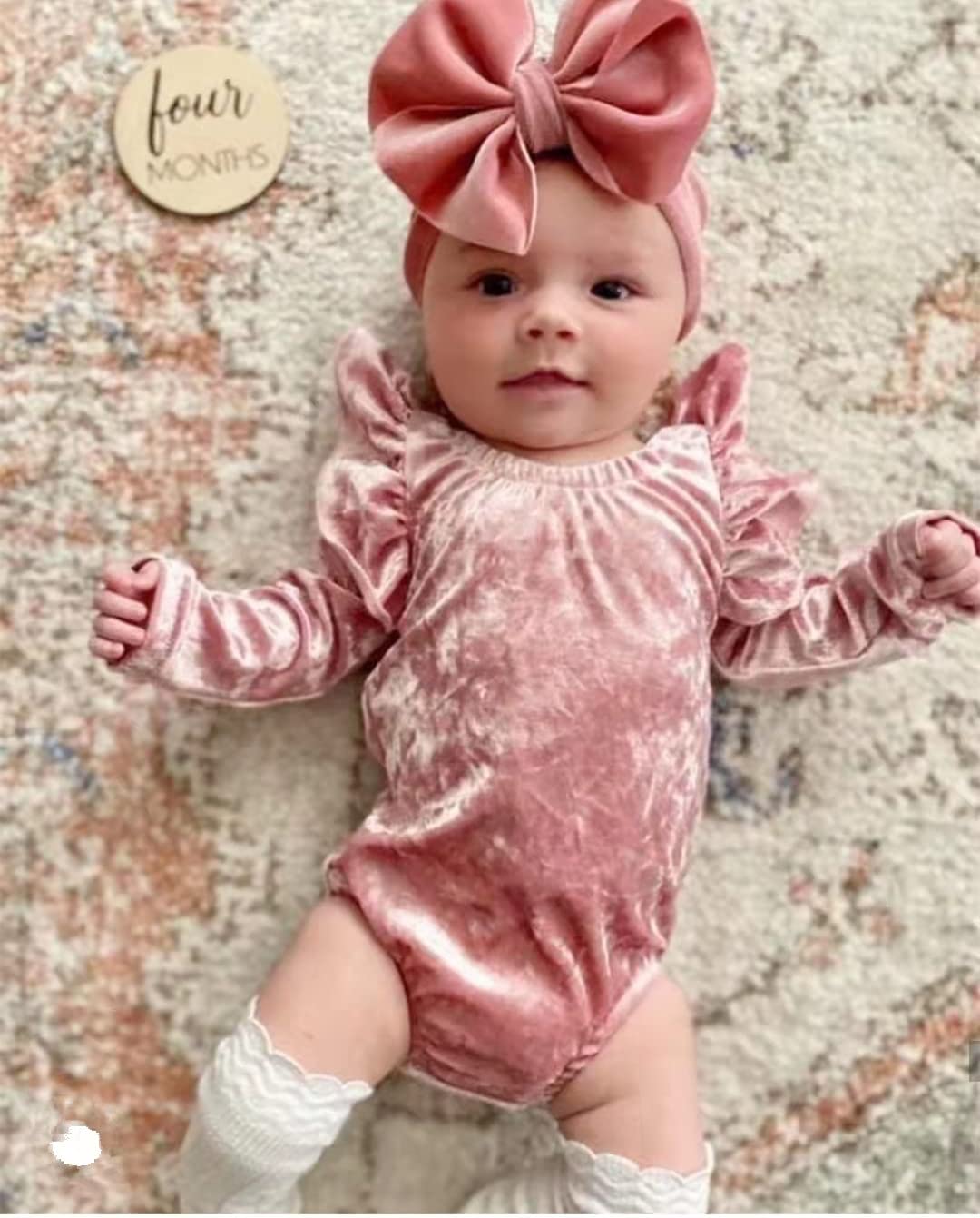 JIAHANG red velvet bow headband adds a playful touch to newborn outfits