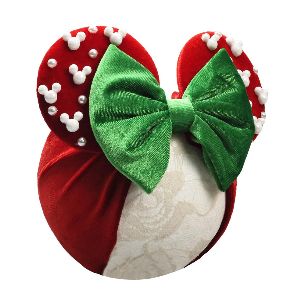 JIAHANG Christmas mouse ears headband with velvet ears and pearls for baby photos and holidays