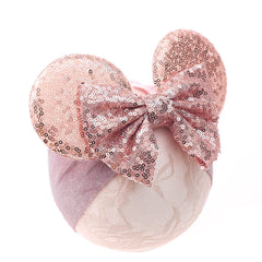JIAHANG mouse ears headwrap in pink velvet for newborn portrait sessions
