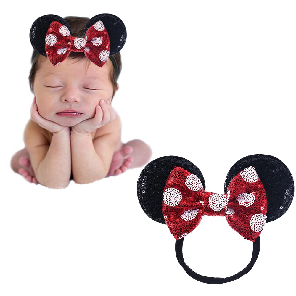 JIAHANG mouse ears headband with sequin bow, a charming newborn photography prop.