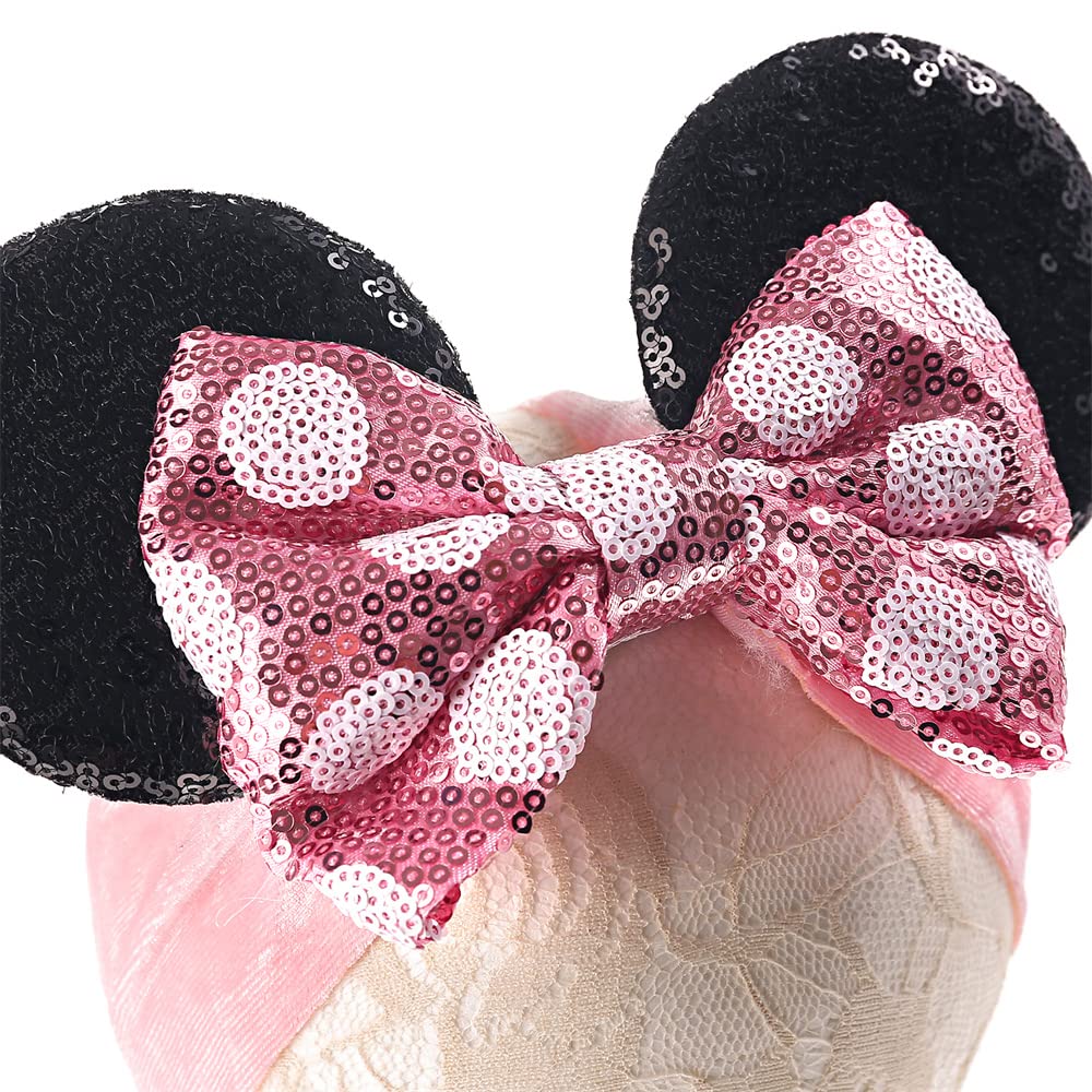 JIAHANG sequin polka dot bow detail on pink headwrap, eye-catching for outfits.