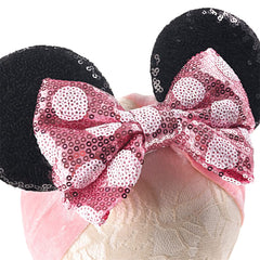 JIAHANG sequin polka dot bow detail on pink headwrap, eye-catching for outfits.