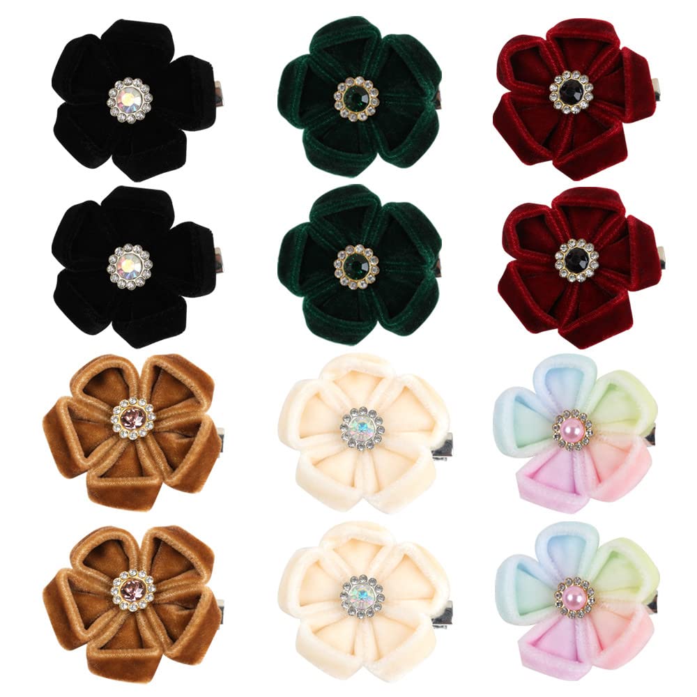 JIAHANG velvet flower hair clip display shows six pairs for coordinating outfits