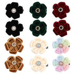 JIAHANG velvet flower hair clip display shows six pairs for coordinating outfits