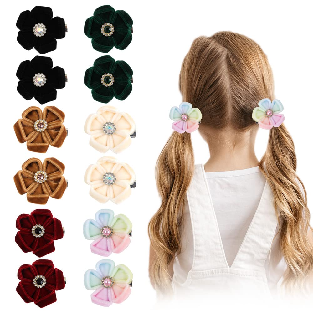JIAHANG velvet flower hair clip close-up rhinestone center adds sparkle to daily styles