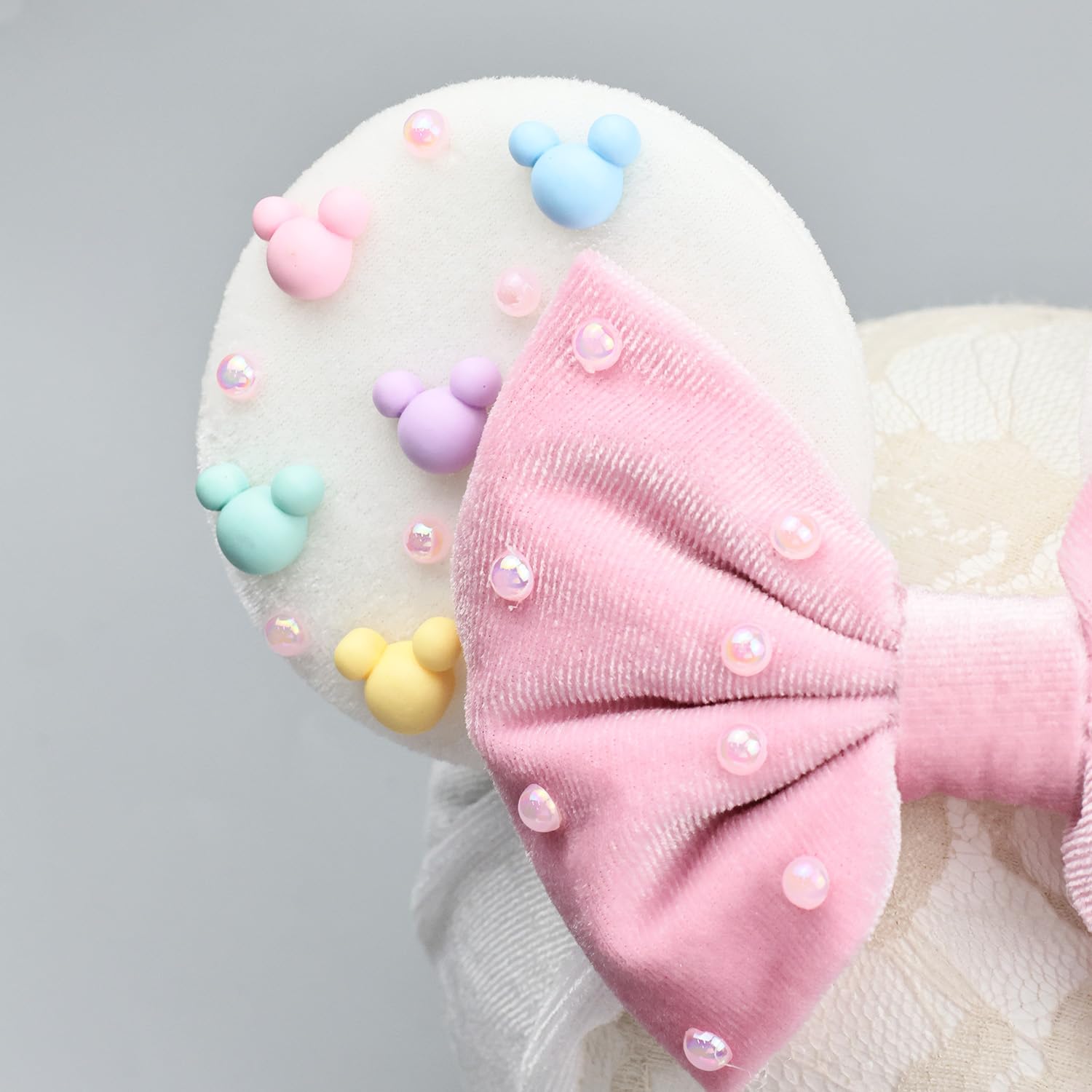 JIAHANG white snow style velvet headwrap with color ears for charming looks