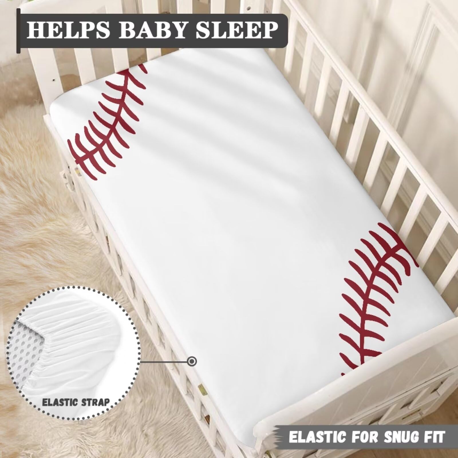 JIANADAER baseball design crib sheet coordinates with nursery décor.