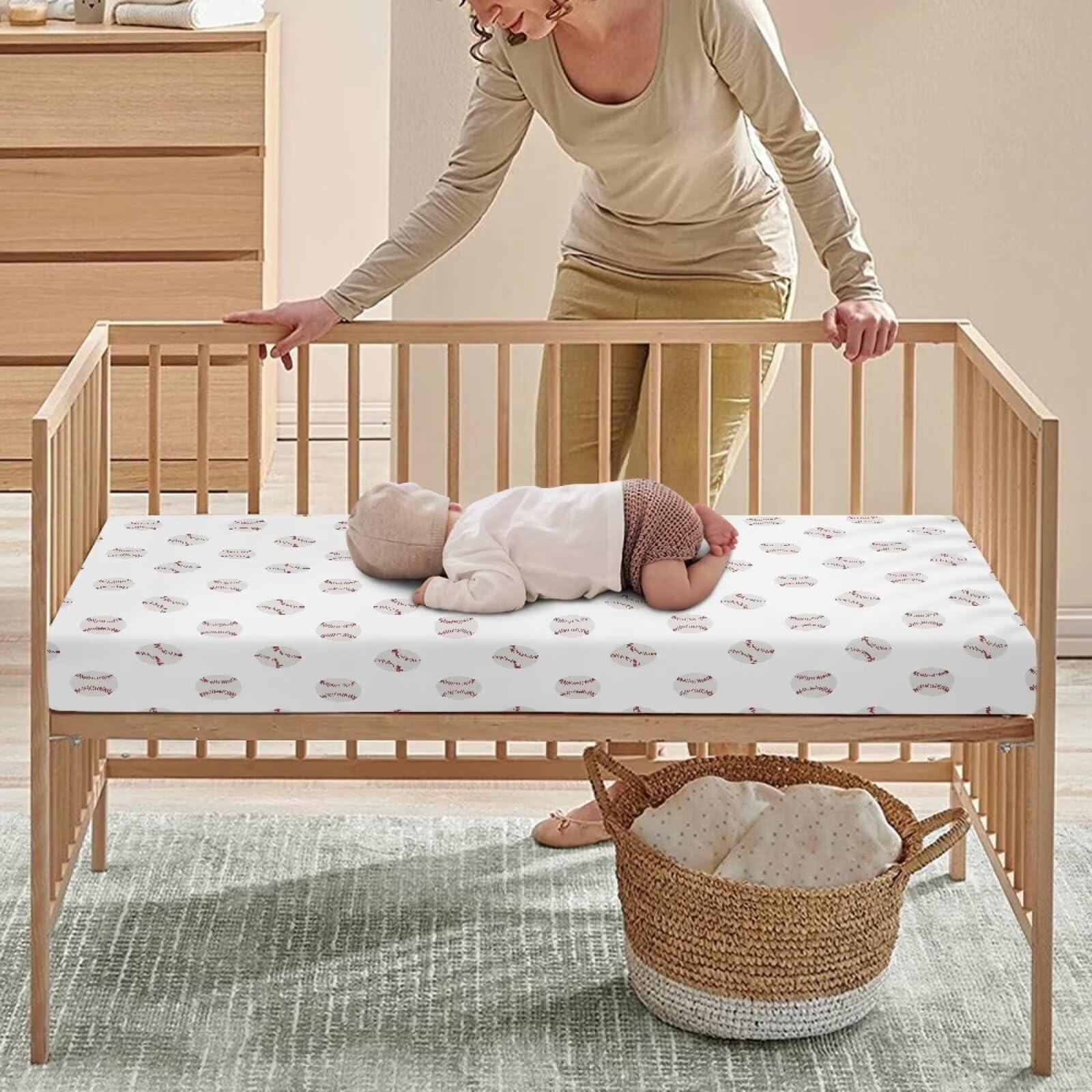 JIANADAER fully elasticized crib sheet stays put on wiggly sleepers.