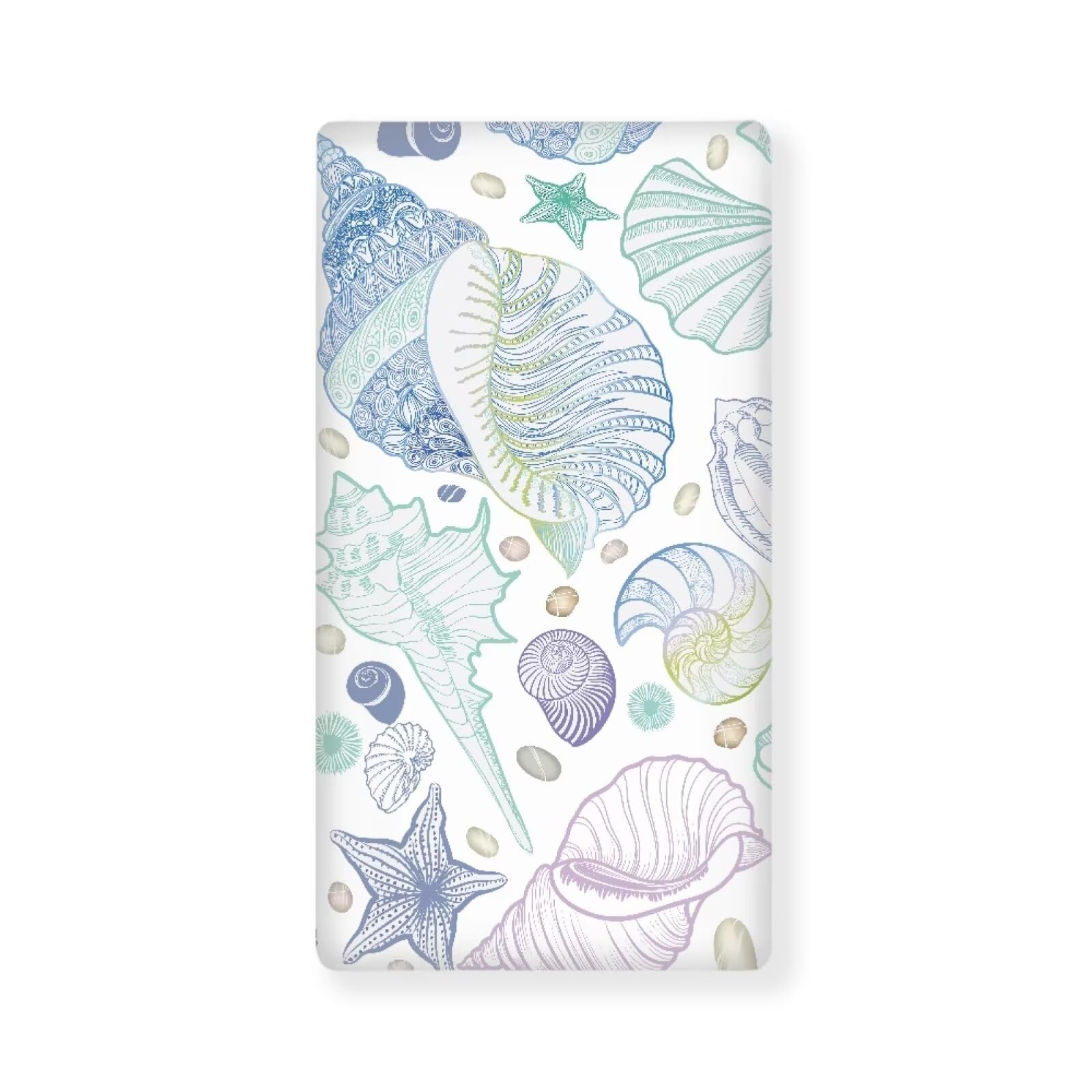 JIANADAER seashell fitted crib sheet with elastic all around for secure fit on standard cribs.