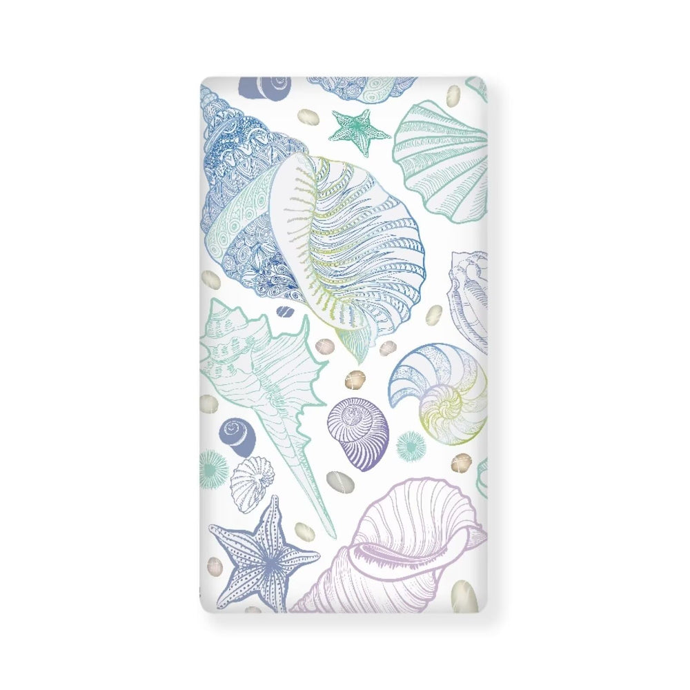 JIANADAER seashell fitted crib sheet with elastic all around for secure fit on standard cribs.