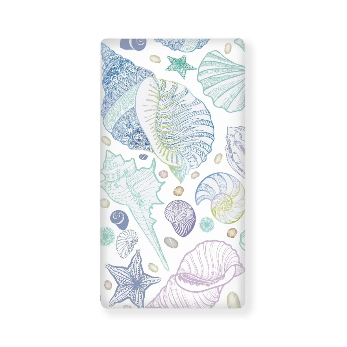 JIANADAER seashell fitted crib sheet with elastic all around for secure fit on standard cribs.