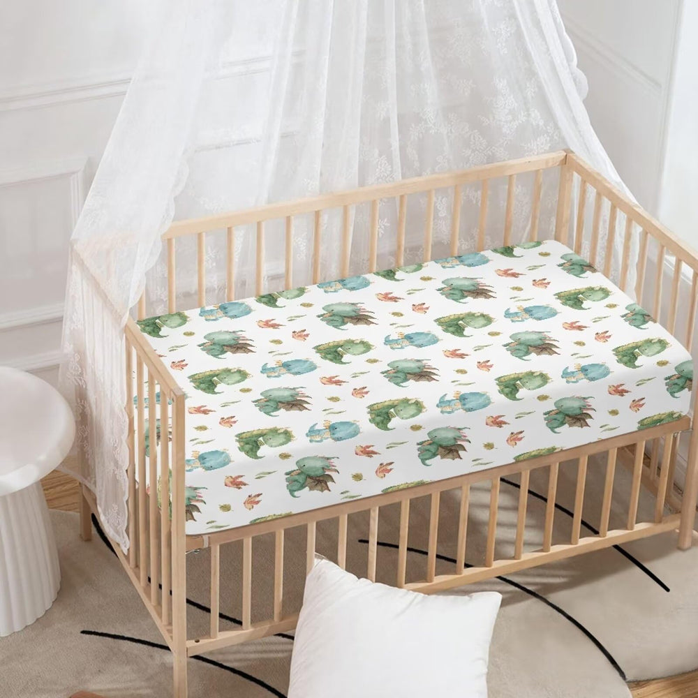 JIANADAER watercolor dragon crib sheet in green and blue offers soft, breathable comfort