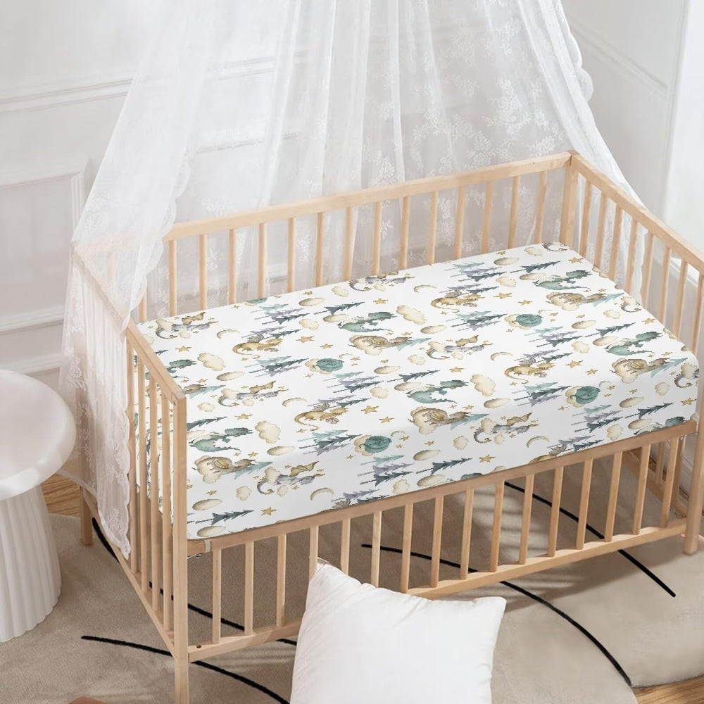 JIANADAER dragon crib sheet elastic edges demonstrated for secure fit.