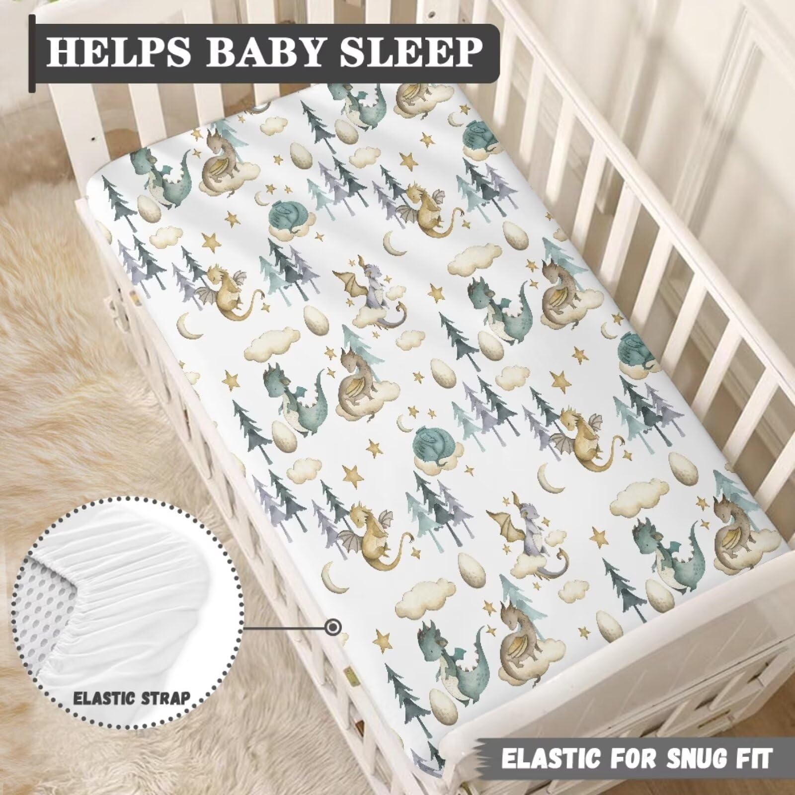 JIANADAER watercolor dragon crib sheet folded showcases compact storage.