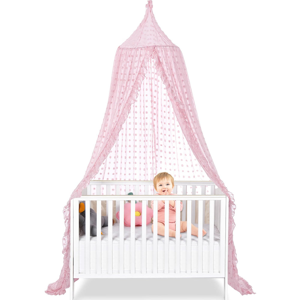 Jiangcha pink-dome canopy enhances princess-room decor.