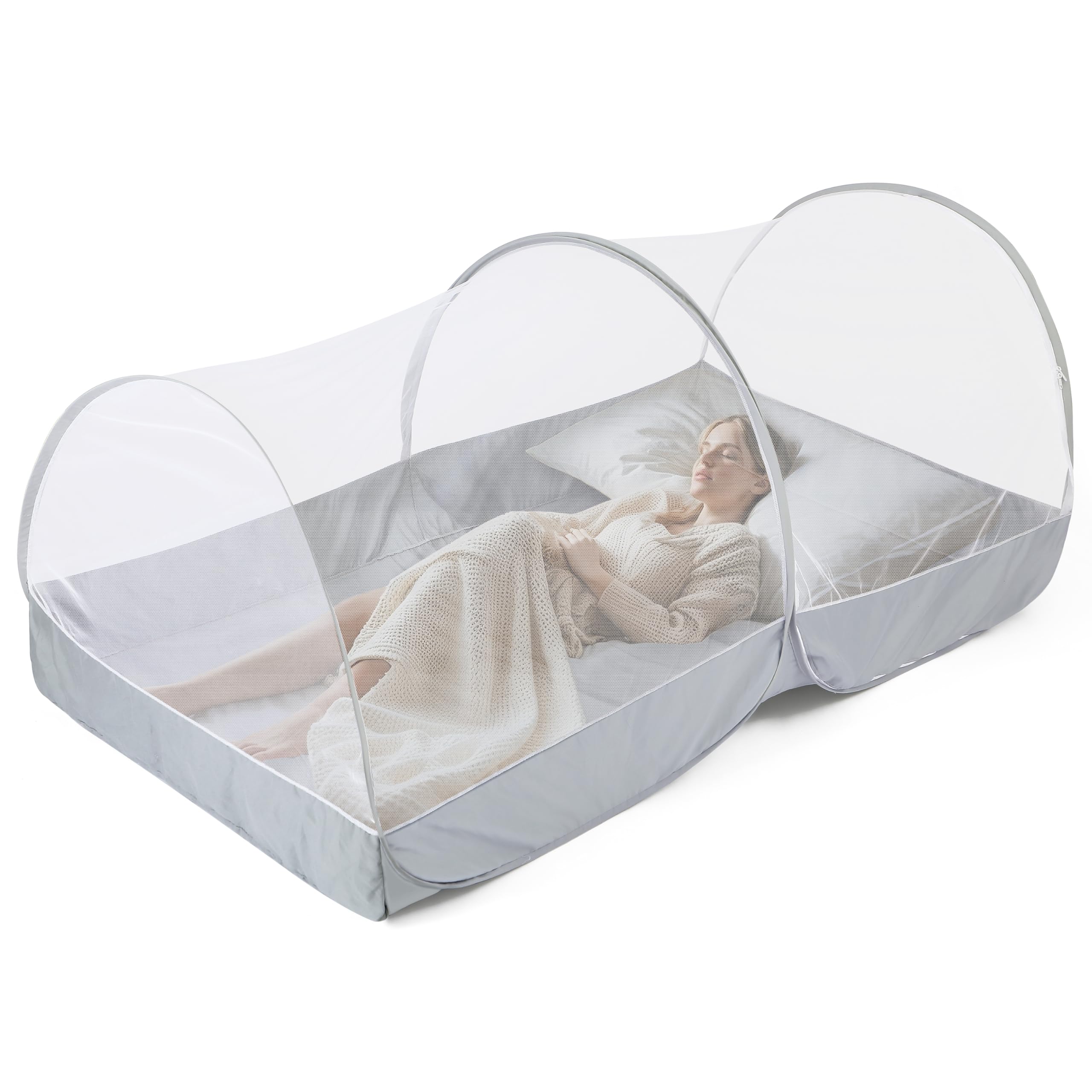 Jiangcha mosquito net bed showing automatic pop-up for instant setup and protection.