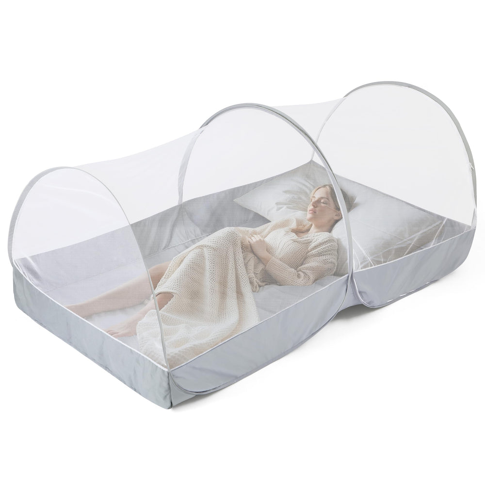 Jiangcha mosquito net bed showing automatic pop-up for instant setup and protection.