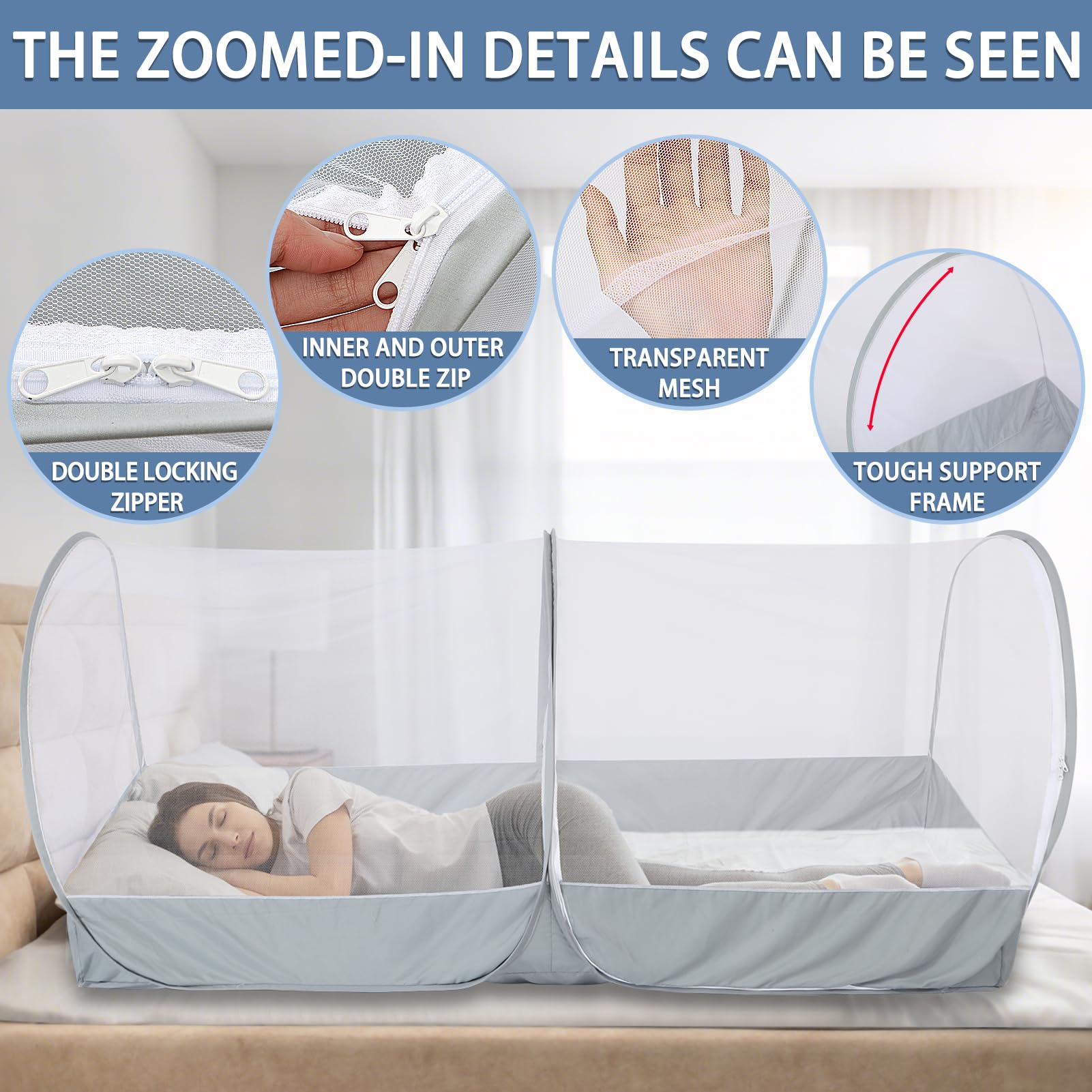 Jiangcha mosquito net bed folded compactly for travel and easy storage.