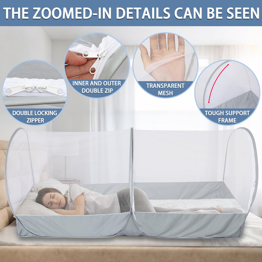 Jiangcha mosquito net bed folded compactly for travel and easy storage.