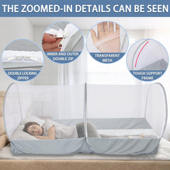 Jiangcha mosquito net bed folded compactly for travel and easy storage.