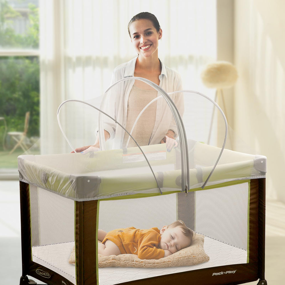 Jiangcha Pack and Play Cover folds compactly for travel and quick storage.