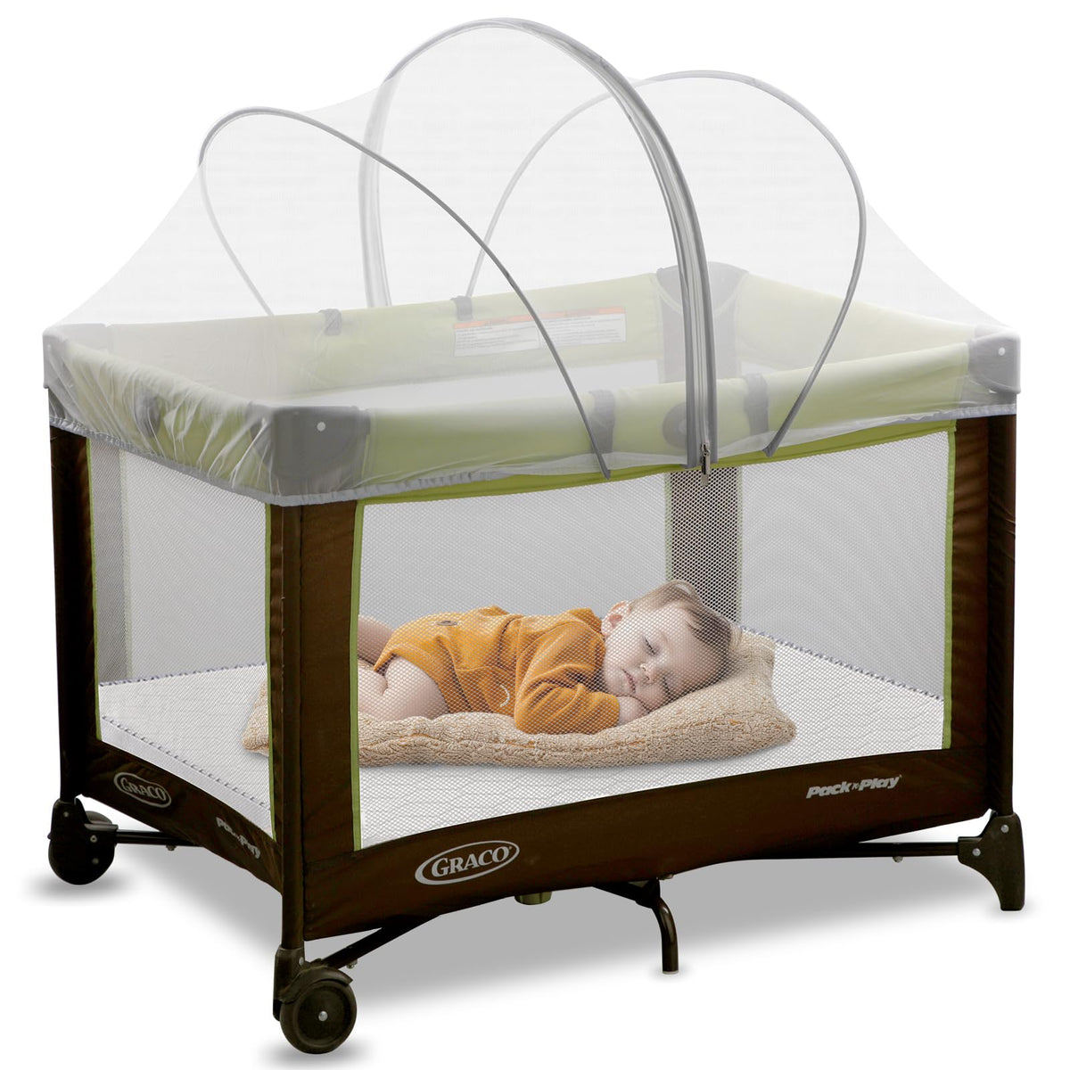 Jiangcha Pack and Play Cover overview shows breathable mosquito-net design for safer naps.