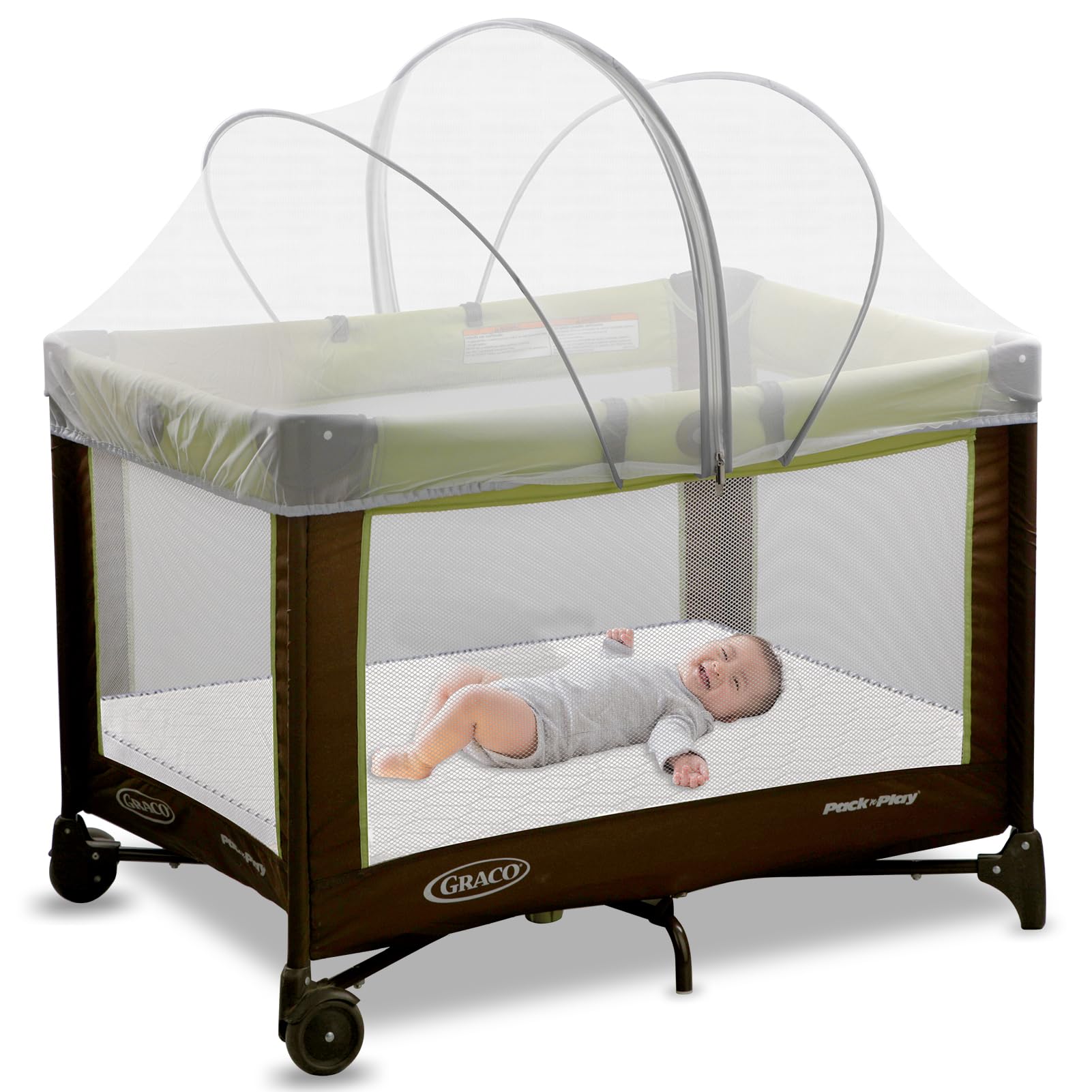 Jiangcha Pack N Play Tent Cover bassinet mosquito net offers 360° protection and breathable airflow.