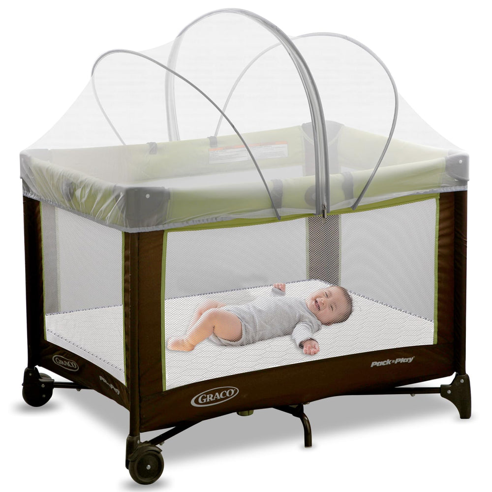 Jiangcha Pack N Play Tent Cover bassinet mosquito net offers 360° protection and breathable airflow.