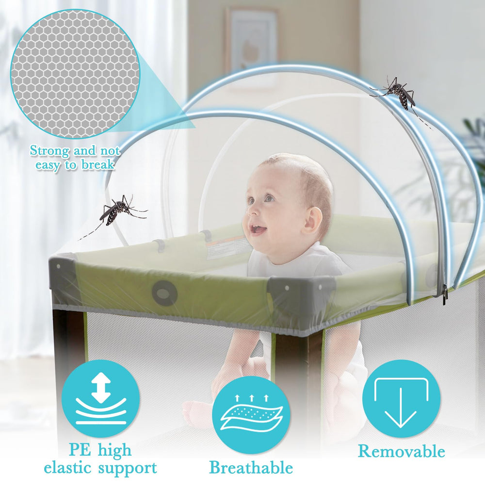 Jiangcha Pack N Play Tent Cover breathable mesh maintains air circulation while keeping mosquitos out.