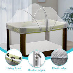 Jiangcha Pack N Play Tent Cover two-way zip enables quick access without disturbing baby.