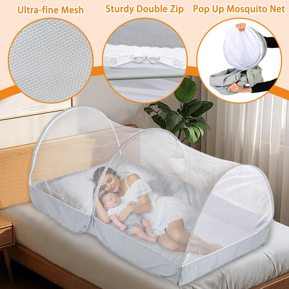 Jiangcha pop-up mosquito net bed open, providing roomy, breathable coverage for a night’s rest.