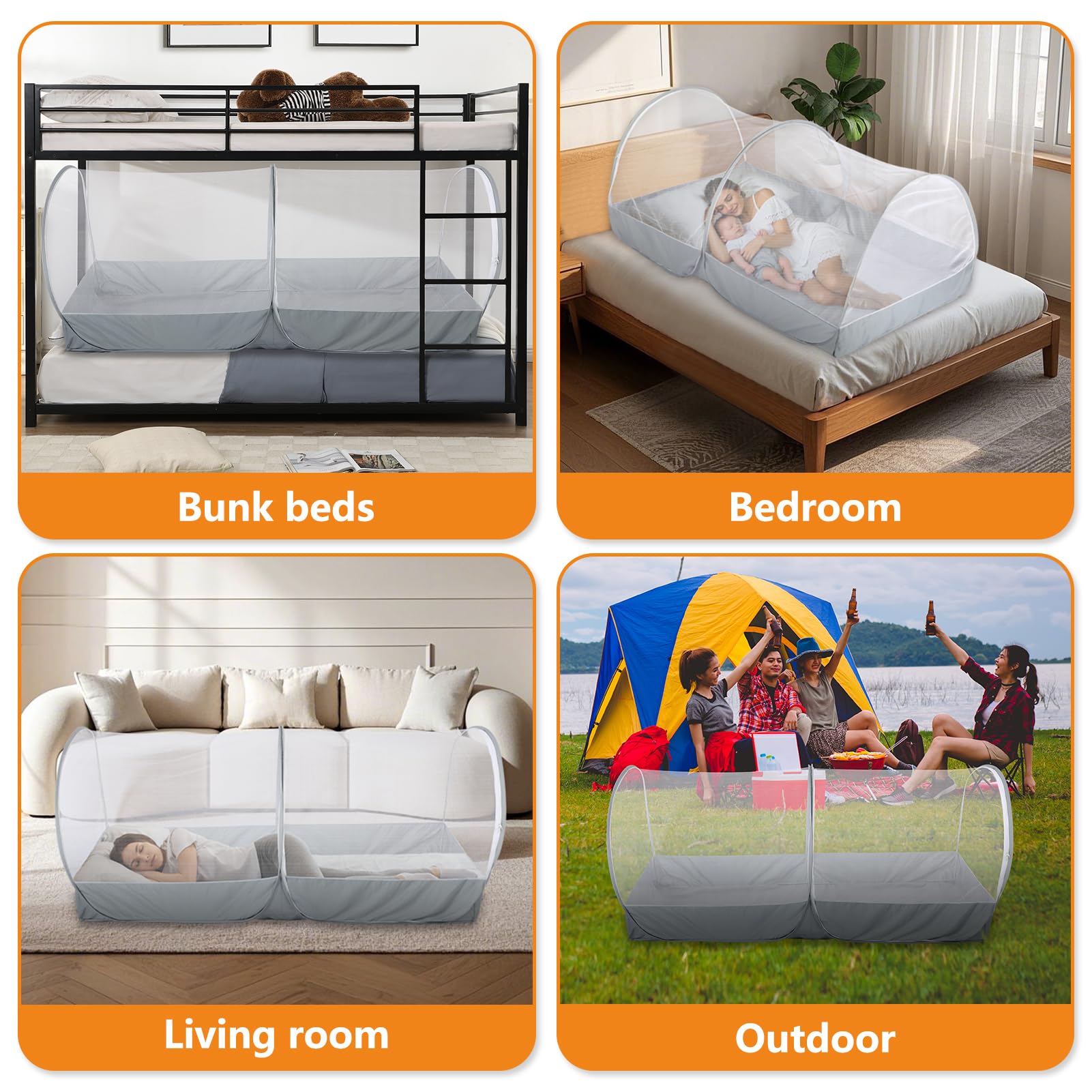 Jiangcha portable mosquito net pack highlights travel-friendly, suitcase-ready design.