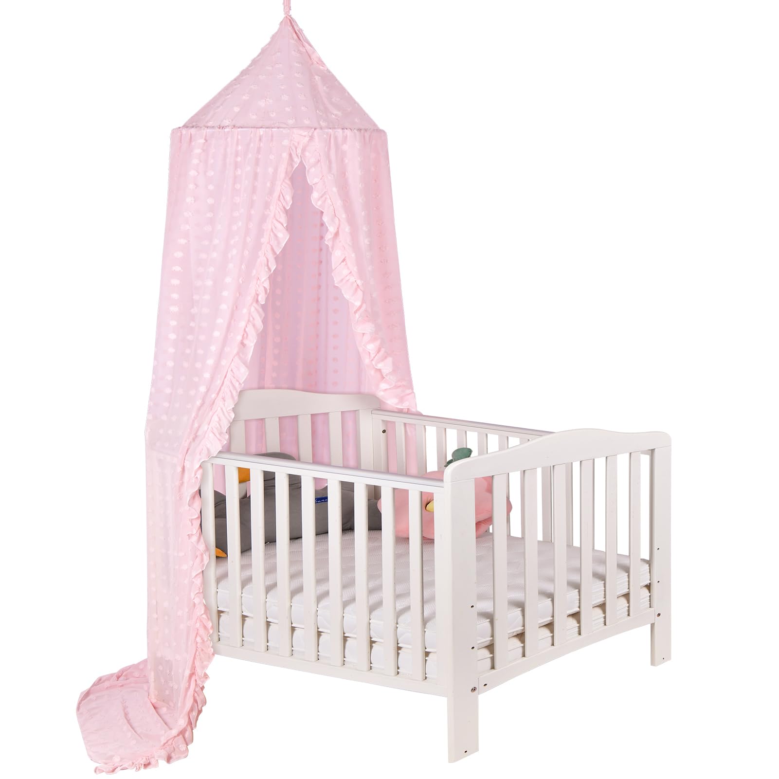 Jiangcha princess bed canopy pink dome over crib for a dreamy room.