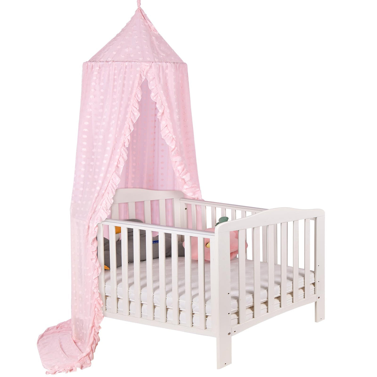 Jiangcha princess bed canopy pink dome over crib for a dreamy room.
