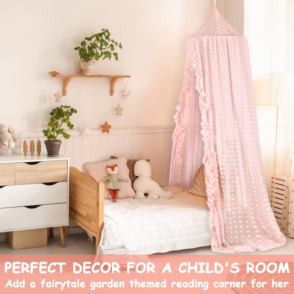Jiangcha princess bed canopy over a cozy reading nook setup.