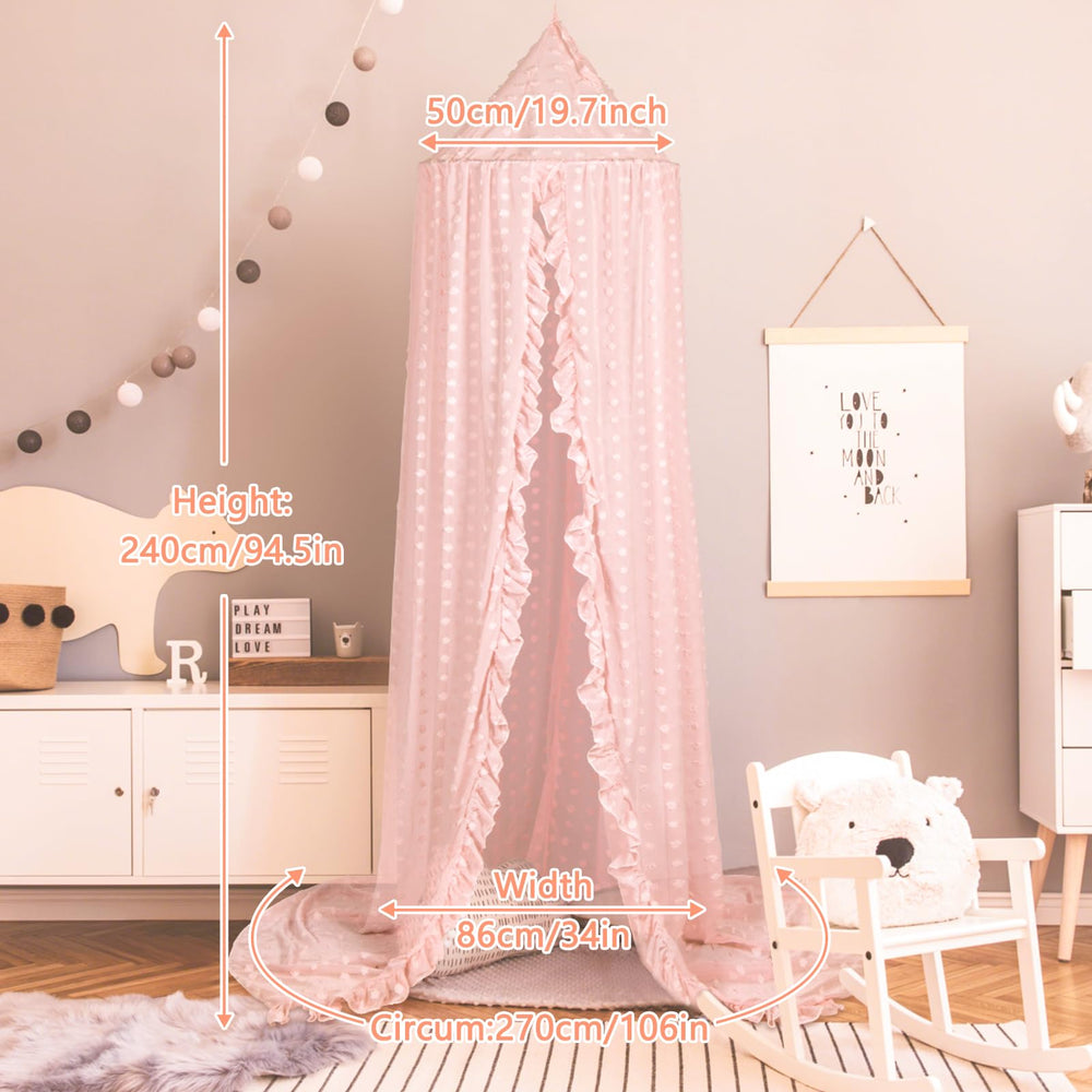 Jiangcha princess bed canopy as pink room decor ideas for girls.