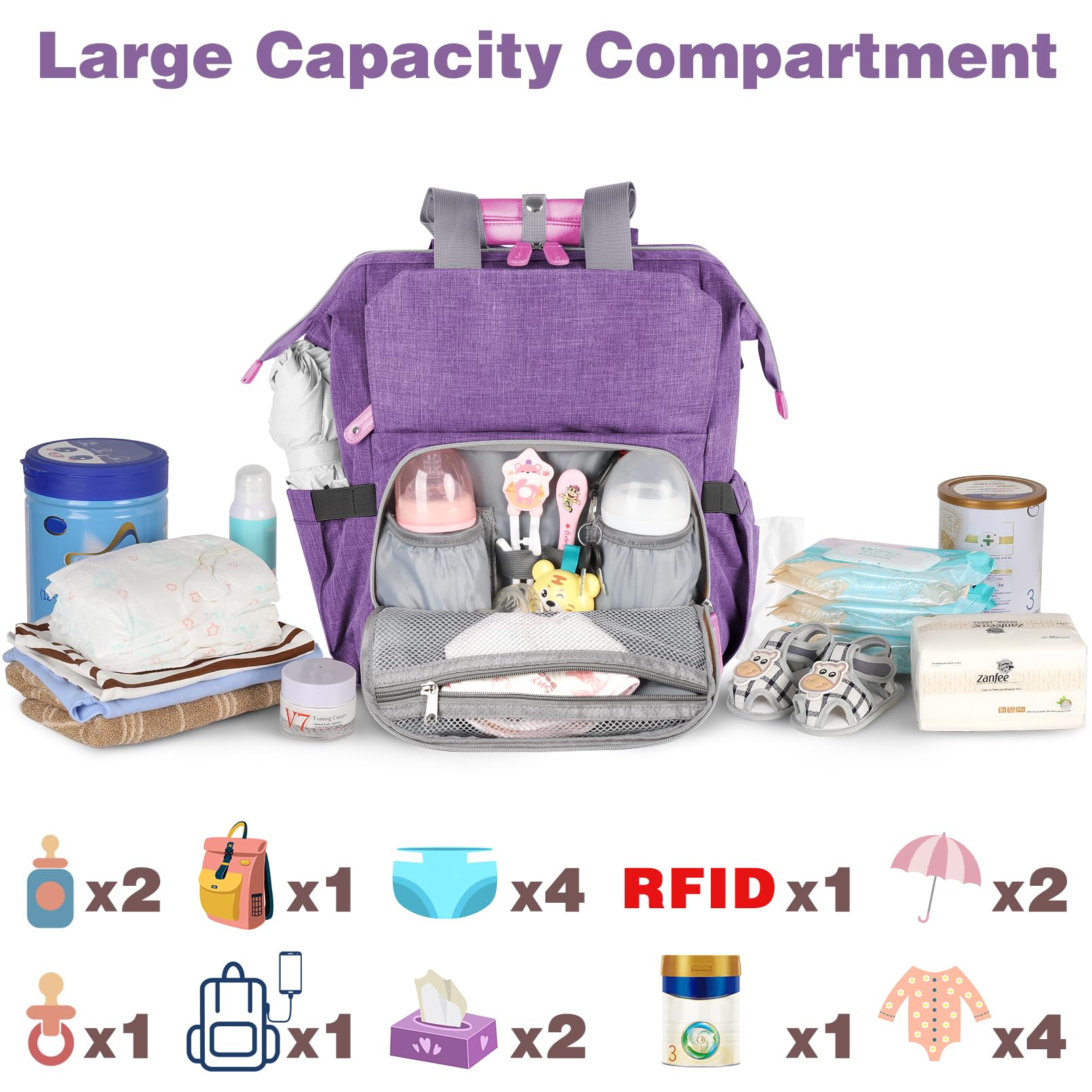 Jiefeike diaper bag backpack insulated pockets keep bottles at the right temperature.