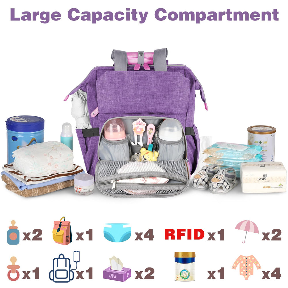 Jiefeike diaper bag backpack insulated pockets keep bottles at the right temperature.