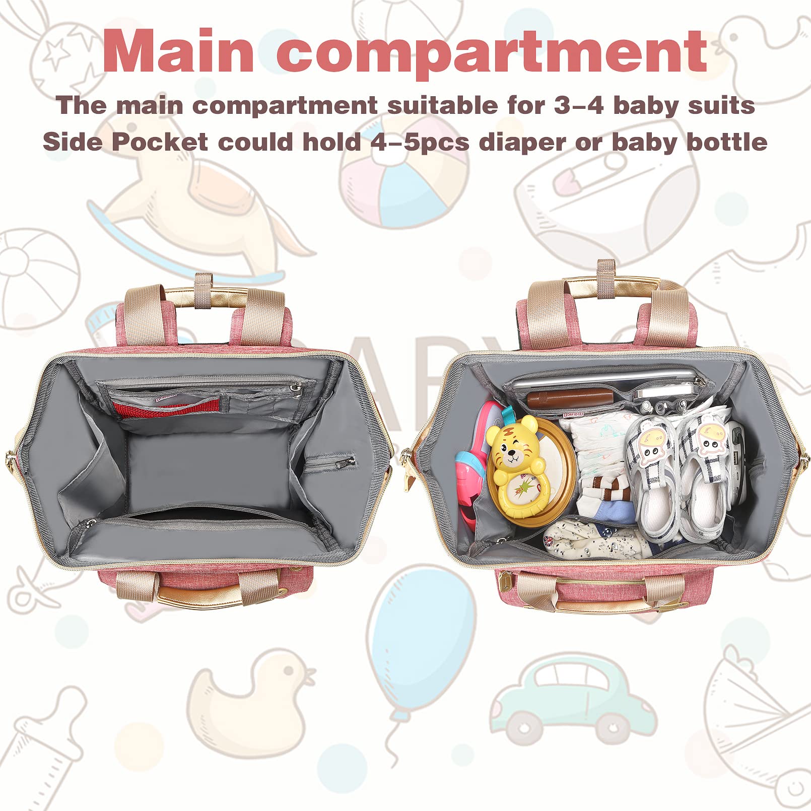 Jiefeike bag includes stroller and luggage straps for hands-free travel.
